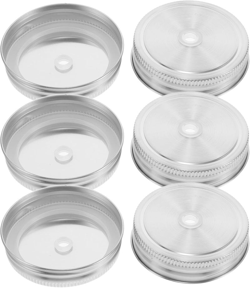 TOYANDONA 6pcs Wide Mouth Mason Jar Lids with Straw Hole, 70mm Tinplate Drinking Caps, Reusable Leak-proof Sealing Covers for Canning and Beverage Use - Image 1