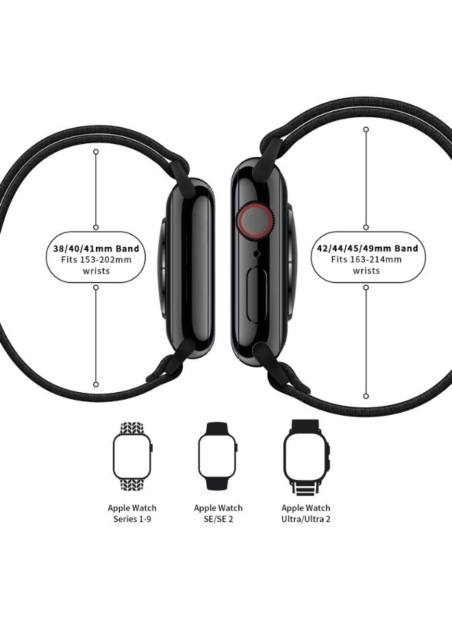حزام نايلون مرن متوافق مع Apple Watch Ultra 3/2/1 سلسلة 10/9/8/7/6/5/4 (42/44/45/46/49mm) ، خاتم رياضي مرن قابل للتعديل المنسوج ، حزام كتف قوي ، مناسب للنساء والرجال Iwatch (أسود) - Image 4