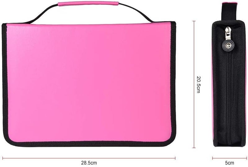klarako 150 Holes Large Capacity PU Leather Pencil Case Zipper Pen Bag with Elasticity Strap (6 Colors)(Rose Red) - Image 1