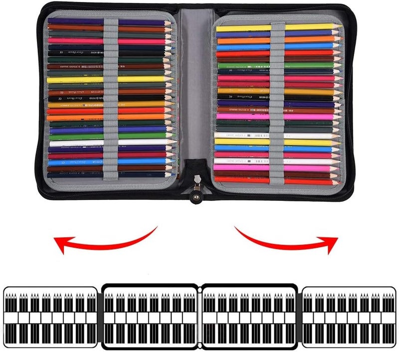 klarako 150 Holes Large Capacity PU Leather Pencil Case Zipper Pen Bag with Elasticity Strap (6 Colors)(Rose Red) - Image 5