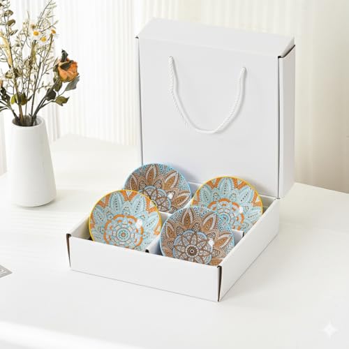 VELINEX® Colorful Ceramic Bowl Gift Box Set - Porcelain Dessert Bowls for Ice Cream, Soup, Cereal - Microwave & Dishwasher Safe - Unique Design - 280ml (Green, Pack of 4) - Image 1