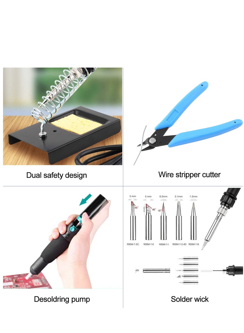 Beauenty Soldering Iron Kit, 60W Welding Tool with ON/Off Switch Adjustable Temperature knob(200-450℃), Digital Multimeter, Soldering Iron Tips, Desoldering Pump for Electronics Repairing - Image 5