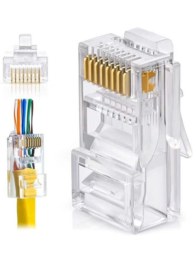 Haing 100 حزمة موصلات إيثرنت RJ45 Cat5e UTP - موصل شبكة مطلي بالذهب والنيكل من الدرجة القياسية لكابل LAN - Image 1