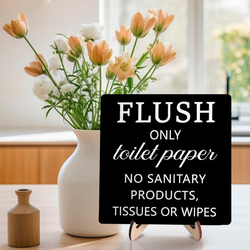 DMADNF Flush Toilet Sign Bathroom Rules, Bathroom Quote Wooden Plaque Sign with Saying Please Flush This is Not Show and Tell Sign, Wooden Plaque Sign Home Farmhouse Shelf Bathroom Toilet Decor5.9x5.9 Inch - Image 4