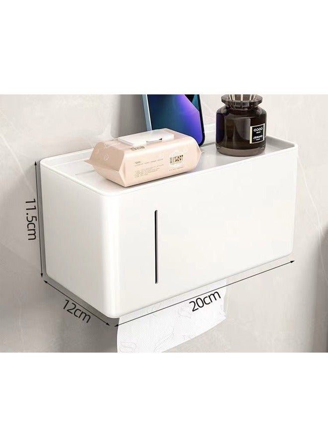 Reelyo Wall-Mounted Tissue Holder Punch-Free Tissue Dispenser Transparent Punch-Free Bathroom Toilet Paper Case Phone Rack Clear Tissue Storage  For Bathroom Living Room Bedroom  Office White - Image 2