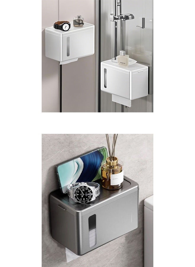 Reelyo Wall-Mounted Tissue Holder Punch-Free Tissue Dispenser Transparent Punch-Free Bathroom Toilet Paper Case Phone Rack Clear Tissue Storage  For Bathroom Living Room Bedroom  Office White - Image 3