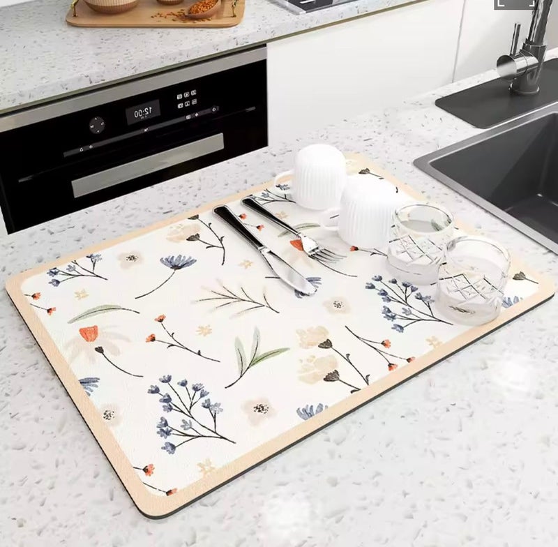 Home-Cloud HomeCloud Dish Drying Mat for Kitchen Counter – Super Absorbent, Non-Slip & Heat-Resistant – Quick Dry Rack Pad for Dishes, Utensils, Coffee Maker – Stain-Hiding Design (Camellia_Beige, 40x50cm) - Image 1