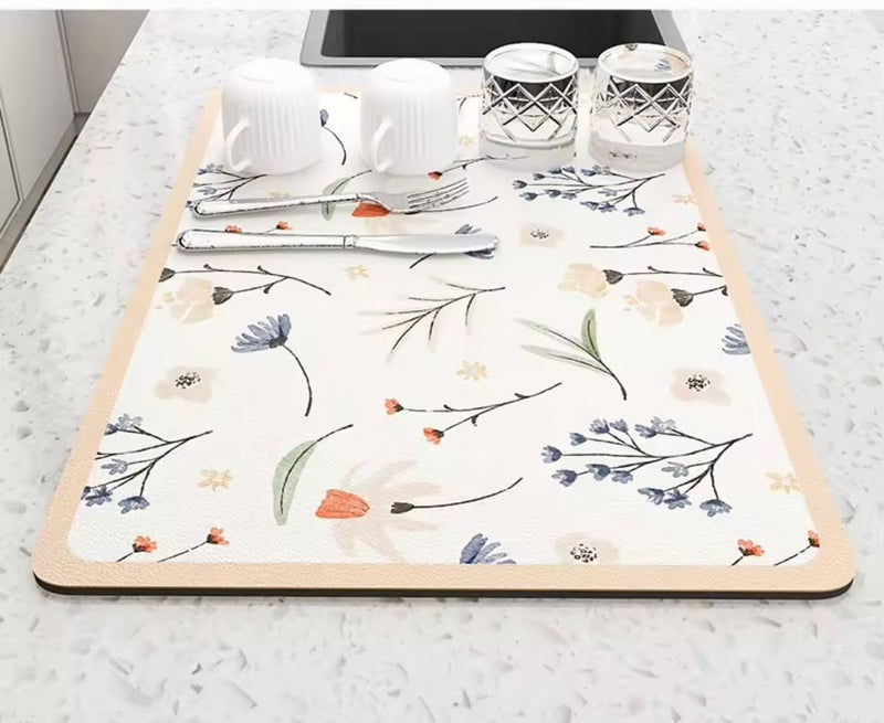 Home-Cloud HomeCloud Dish Drying Mat for Kitchen Counter – Super Absorbent, Non-Slip & Heat-Resistant – Quick Dry Rack Pad for Dishes, Utensils, Coffee Maker – Stain-Hiding Design (Camellia_Beige, 40x50cm) - Image 2