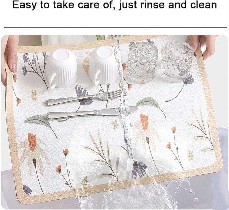 Home-Cloud HomeCloud Dish Drying Mat for Kitchen Counter – Super Absorbent, Non-Slip & Heat-Resistant – Quick Dry Rack Pad for Dishes, Utensils, Coffee Maker – Stain-Hiding Design (Camellia_Beige, 40x50cm) - Image 3