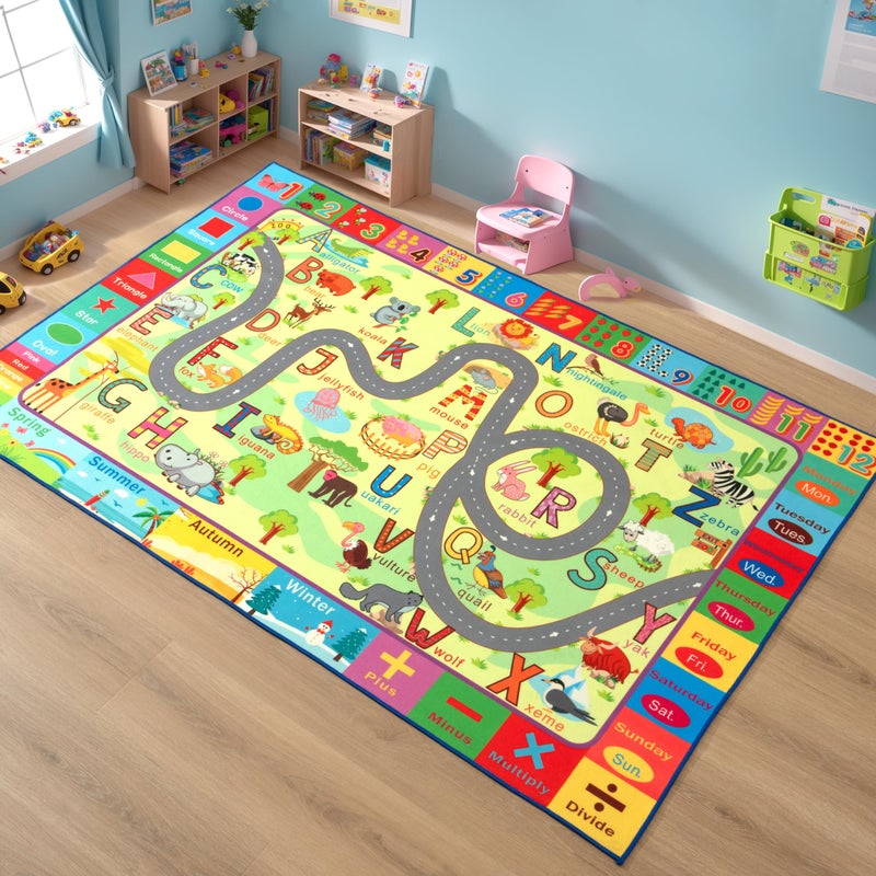 Terrug Kids Rug for Playroom  Classroom Washable Nursery Carpet NonSlip Play Mat Learning ABC Numbers Animals Colors Seasons 4x6 Feet