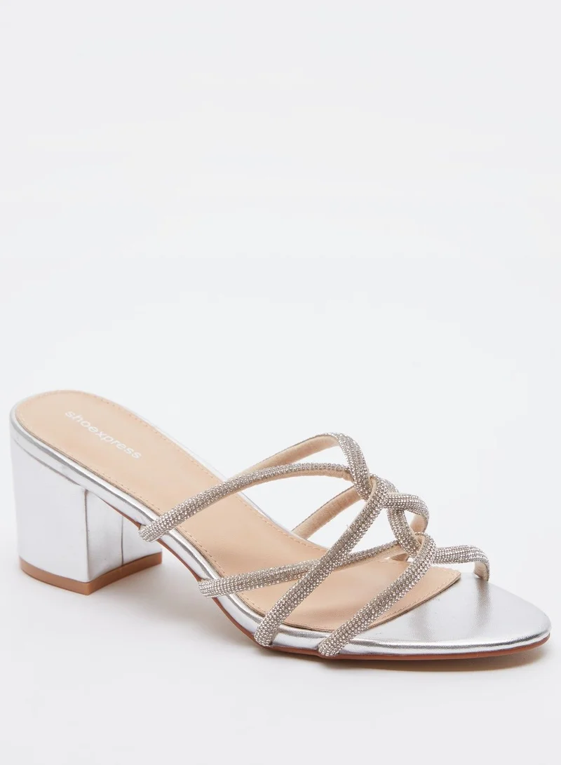 شو اكسبرس Embellished Strap Sandals with Block Heels