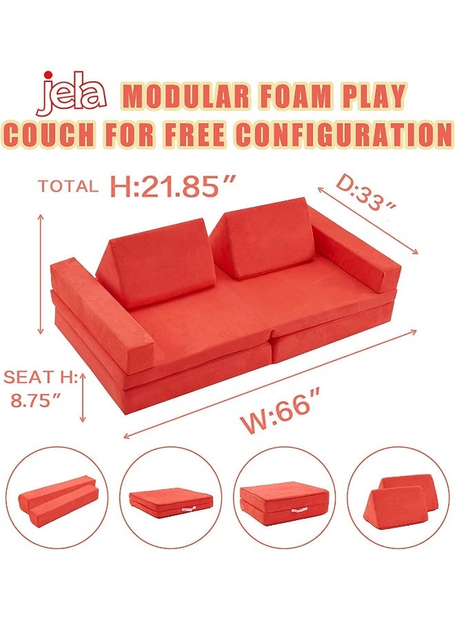 jela jela Kids Couch Extended Size 8PCS for Family, Floor Sofa Couch Modular Furniture for Kids Adults, Playhouse Play Set for Toddlers Babies, Modular Foam Play Couch Indoor  - Image 3