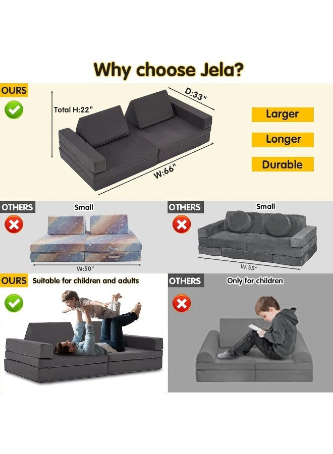 jela jela Kids Couch Extended Size 8PCS for Family, Floor Sofa Couch Modular Furniture for Kids Adults, Playhouse Play Set for Toddlers Babies, Modular Foam Play Couch Indoor  - Image 5
