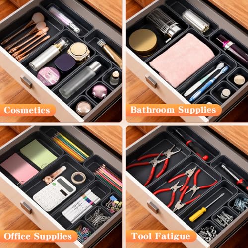 Kutesna 8PCS Plastic Interlocking Drawer Organizer, 3 Sizes Versatile Desk Drawer Organizer Trays, Drawer Dividers, Organization and Storage Bins for Tools, Office, Jewelries, Kitchen Utensils and Makeup - Image 4