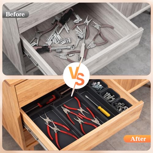 Kutesna 8PCS Plastic Interlocking Drawer Organizer, 3 Sizes Versatile Desk Drawer Organizer Trays, Drawer Dividers, Organization and Storage Bins for Tools, Office, Jewelries, Kitchen Utensils and Makeup - Image 3