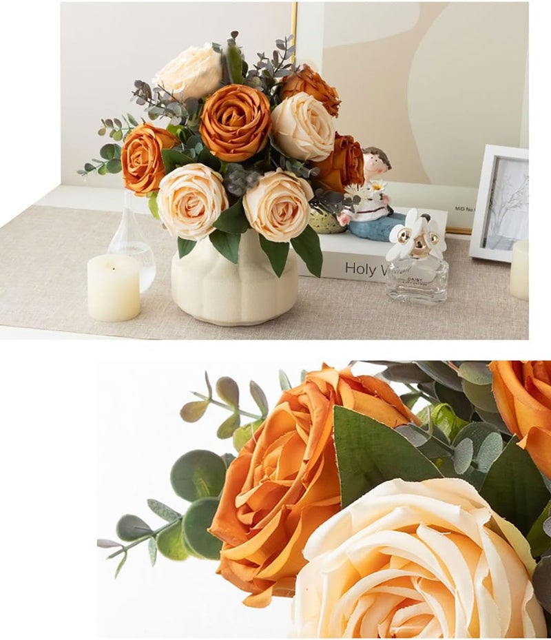NAWEIDA Silk Roses Artificial Flowers in Vase,Fake Flowers with Vase,Faux Flower Arrangement with Vase for Home Office Decoration, Dining Table Centerpiece - Image 3
