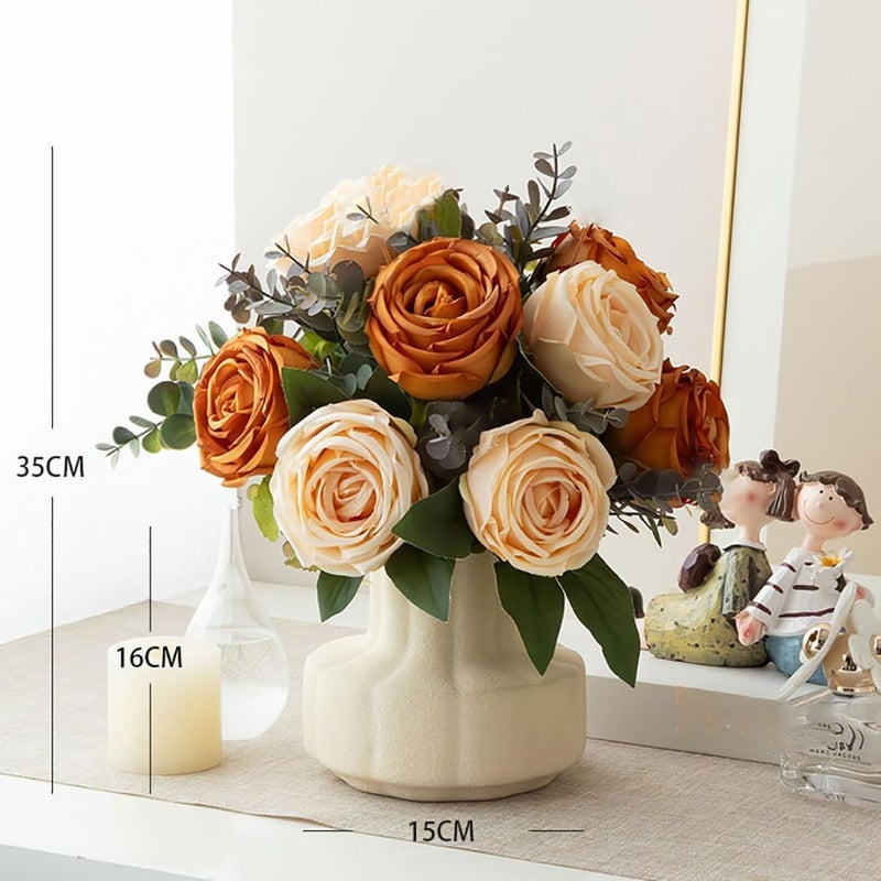 NAWEIDA Silk Roses Artificial Flowers in Vase,Fake Flowers with Vase,Faux Flower Arrangement with Vase for Home Office Decoration, Dining Table Centerpiece - Image 2