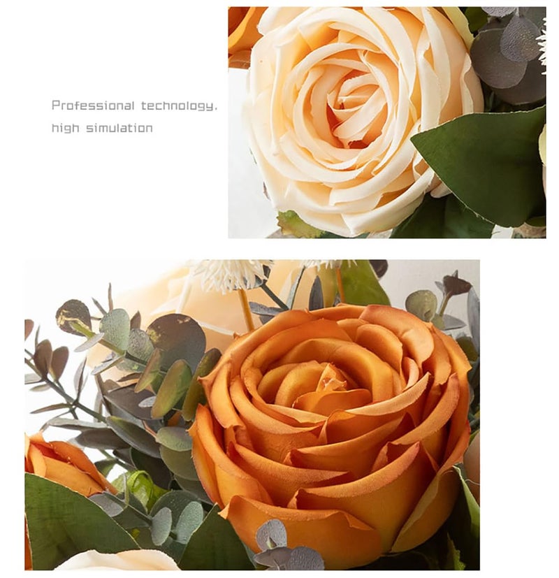 NAWEIDA Silk Roses Artificial Flowers in Vase,Fake Flowers with Vase,Faux Flower Arrangement with Vase for Home Office Decoration, Dining Table Centerpiece - Image 5