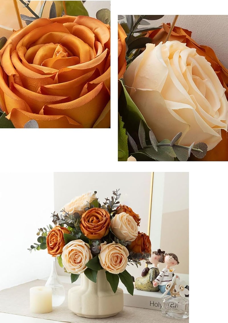 NAWEIDA Silk Roses Artificial Flowers in Vase,Fake Flowers with Vase,Faux Flower Arrangement with Vase for Home Office Decoration, Dining Table Centerpiece - Image 4
