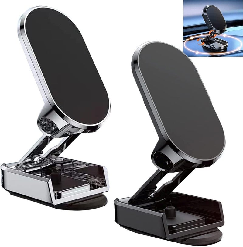 klarako 2023 New Alloy Folding Magnetic Car Phone Holder, 360° Alloy Folding Magnetic Car Phone Holder, Universal Magnetic Phone Holder for Car Dashboard, Foldable Magnetic Car Phone Mount (2PCS - All) - Image 1