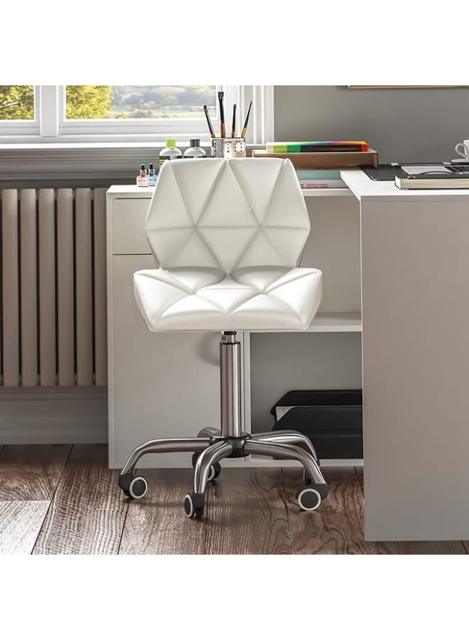 Markero Group White Secretary Chair – Adjustable Chrome Legs, Faux Leather Design for Office & Gaming - Image 3