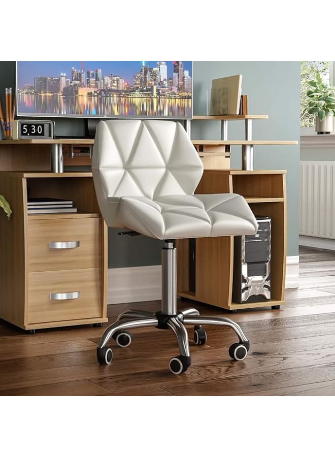 Markero Group White Secretary Chair – Adjustable Chrome Legs, Faux Leather Design for Office & Gaming - Image 1