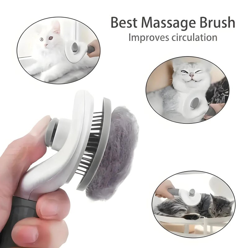 VAYINATO® Self-Cleaning Smooth Brush, Dog Cat Rabbit Pet Grooming Shedding Brush-Easy To Remove Loose Primer | One-Click Slicker Brush, Durable Hair Remover Comb by Petzlifeworld (Grey) - Image 5