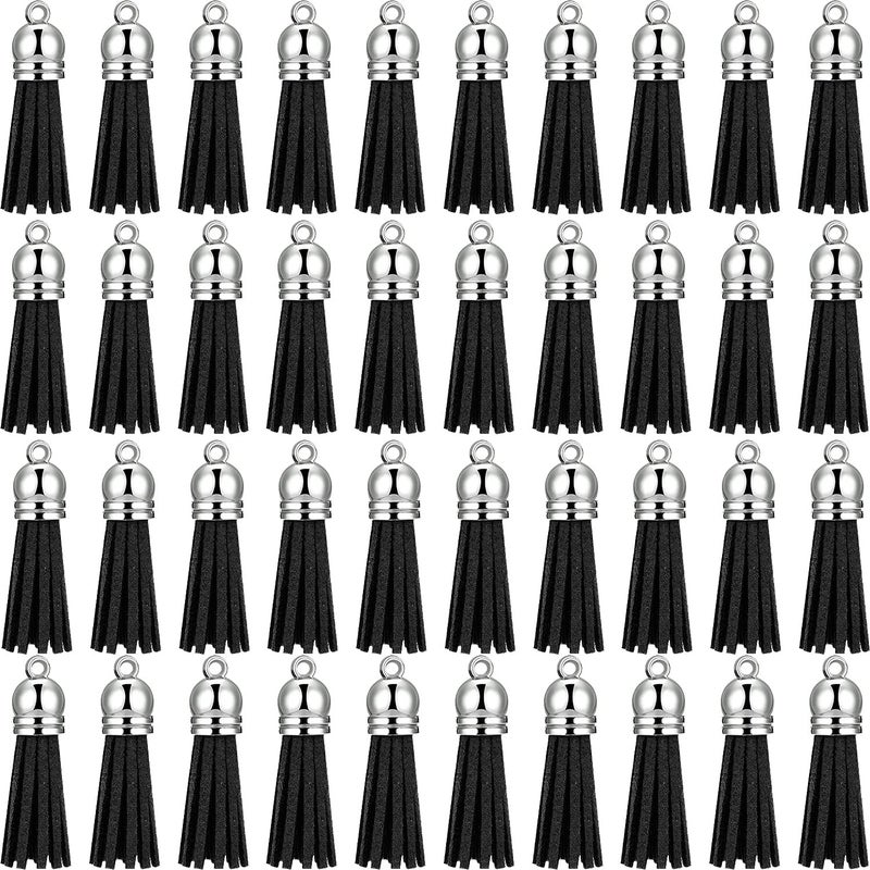 Syhood 200 Pieces Keychain Tassels Faux Suede Leather Tassel Pendants Keychain Decoration Tassels with Loop for DIY Crafts Making Supplies Black