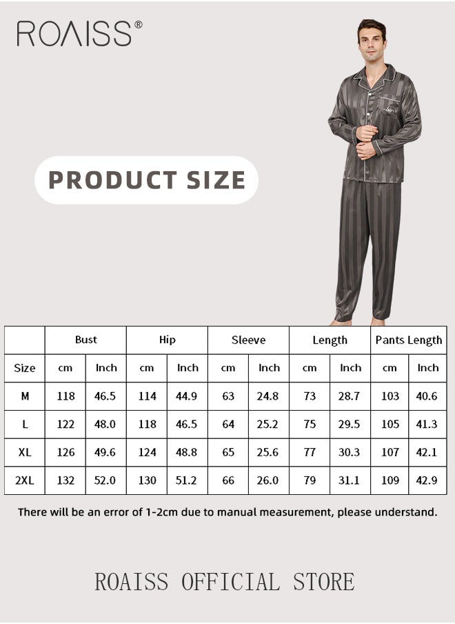 2 PCS Comfy Satin Pajama Set for Men Long Sleeve Button Style Loose Fit Loungewear Mens Comfortable and Soft Two Piece Sets Sleepwear Involves Top and Pants in Striped Embroidery Pattern - pzsku/ZD4C74F001CA4A001FA51Z/45/_/1723530978/c060fa17-d9e7-42ac-8e25-c95f6069a14e