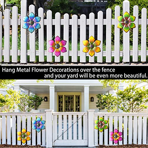 Gooyule Metal Flower Wall Art - Colorful Floral Decor for Indoor Outdoor Hanging - Home Office Garden Yard Wall Decoration Set (Metal Flower Decor B) - Image 4