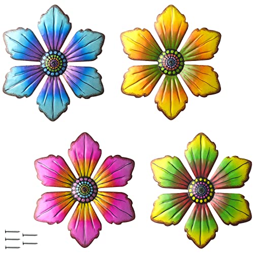 Gooyule Metal Flower Wall Art - Colorful Floral Decor for Indoor Outdoor Hanging - Home Office Garden Yard Wall Decoration Set (Metal Flower Decor B) - Image 1