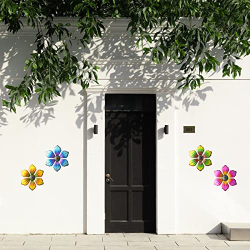 Gooyule Metal Flower Wall Art - Colorful Floral Decor for Indoor Outdoor Hanging - Home Office Garden Yard Wall Decoration Set (Metal Flower Decor B) - Image 5