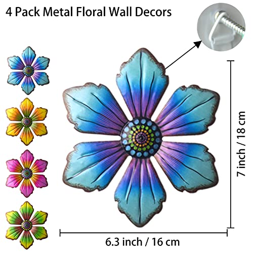 Gooyule Metal Flower Wall Art - Colorful Floral Decor for Indoor Outdoor Hanging - Home Office Garden Yard Wall Decoration Set (Metal Flower Decor B) - Image 3