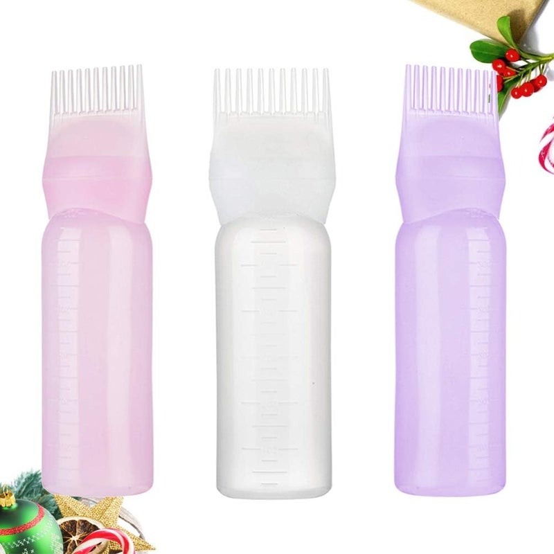 minkissy 3pcs Hair Dye Bottle Root Comb Applicator Dispensing with Graduated Scale Salon Hair Coloring, Dye and Scalp Treament Essential (White Purple Pink) - Image 5