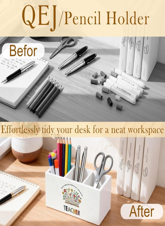 QEJ Boho Floral Teacher Pen Holder for Desk, Teacher Appreciation Gifts, Back to School Gifts for Teachers Wooden Box Pencil Pen Organizer for Home Office Desk Tabletop - Image 5
