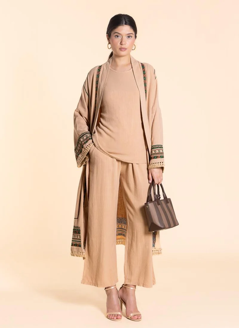 SHAPES DETAILED EMBROIDERED KIMONO SET
