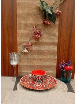 Caffeine Ceramic Handmade Red Mughal Combo Dinner Set (Set of 2)