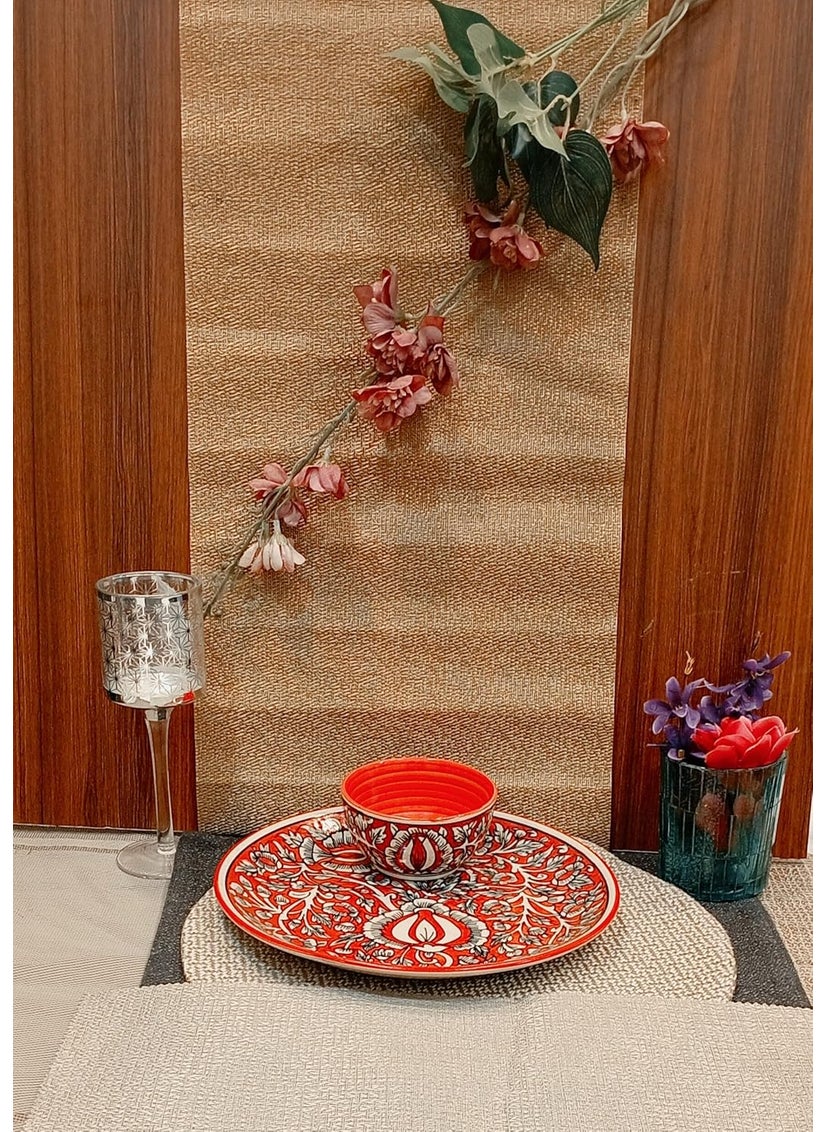 Caffeine Caffeine Ceramic Handmade Red Mughal Combo Dinner Set (Set of 2)  - Image 1