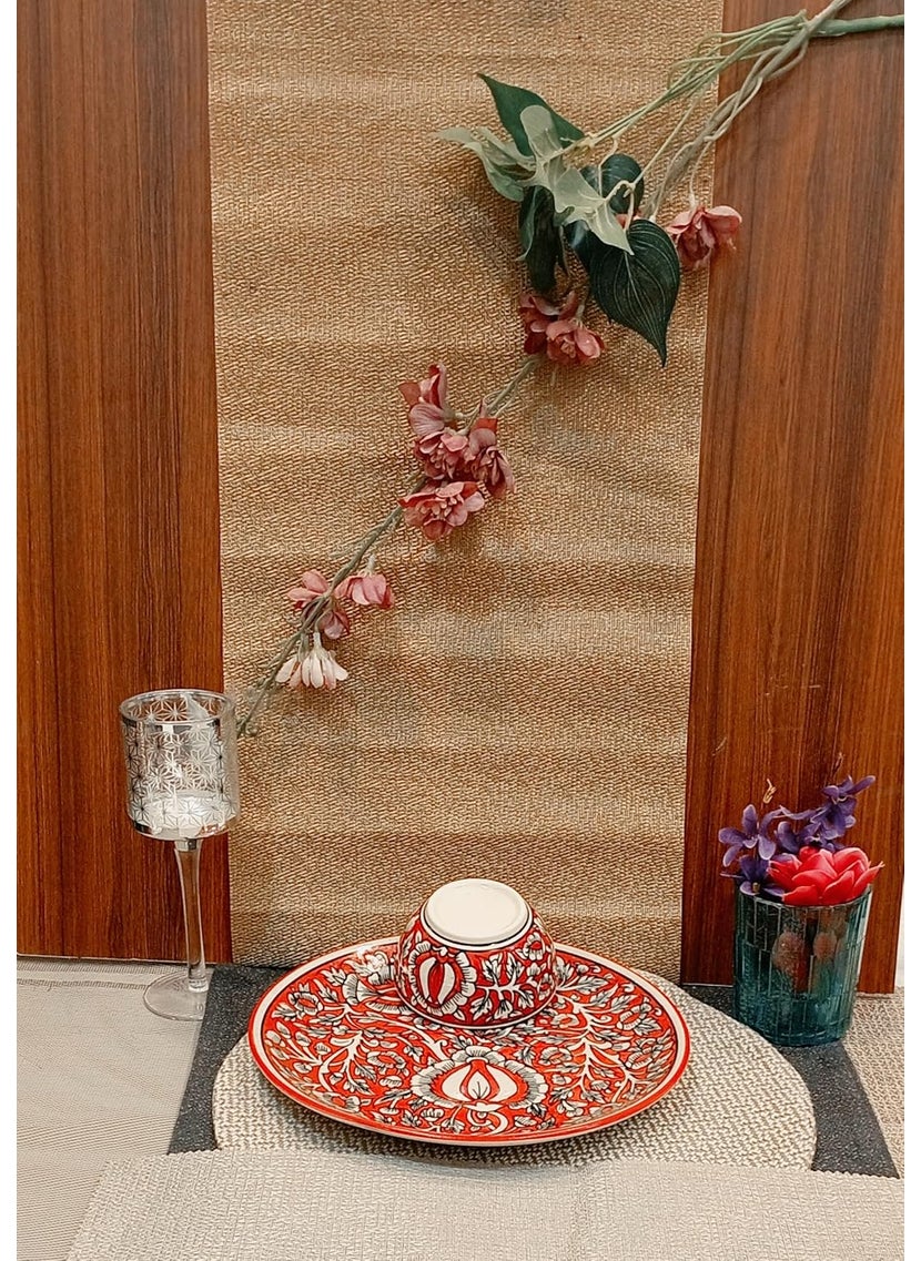 Caffeine Caffeine Ceramic Handmade Red Mughal Combo Dinner Set (Set of 2)  - Image 2