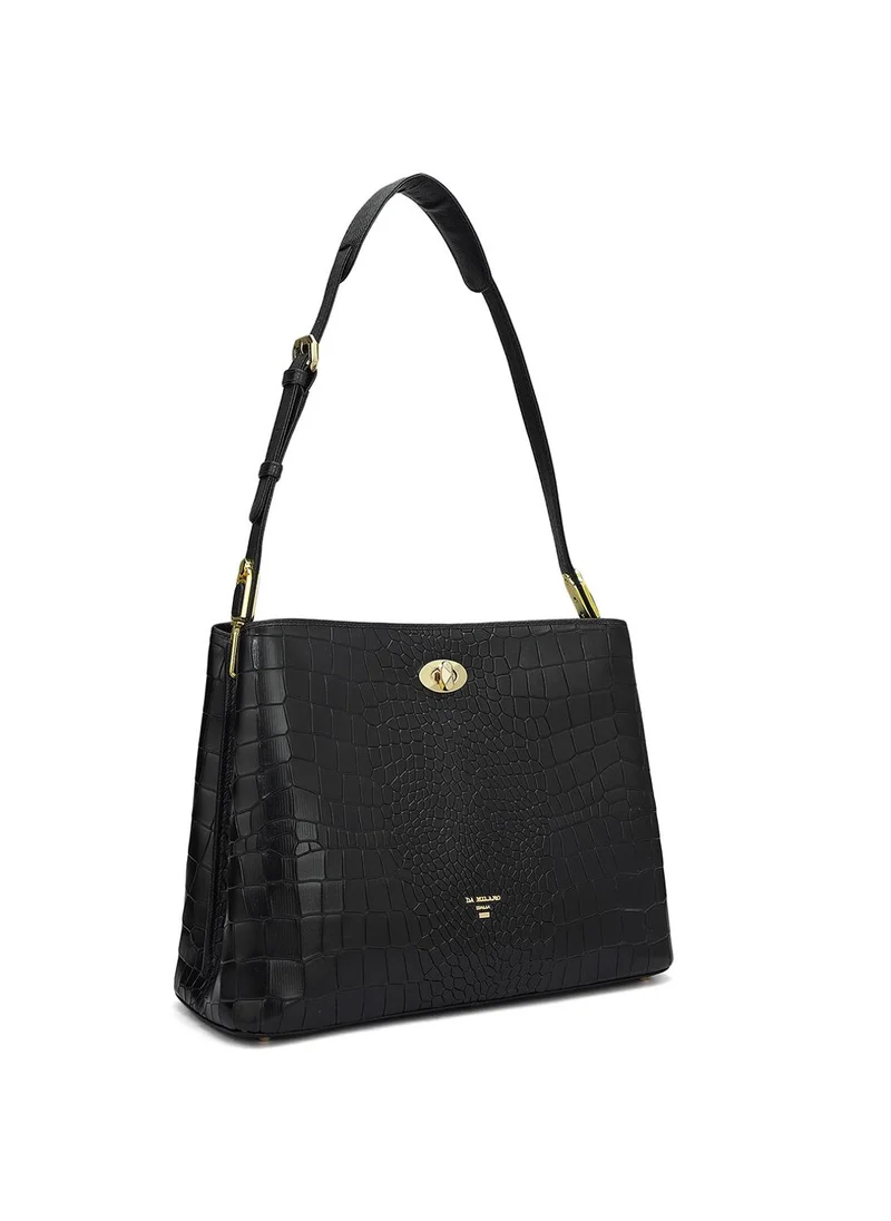 دا ميلانو حقيبة يد نسائية جلد أسود أصلية