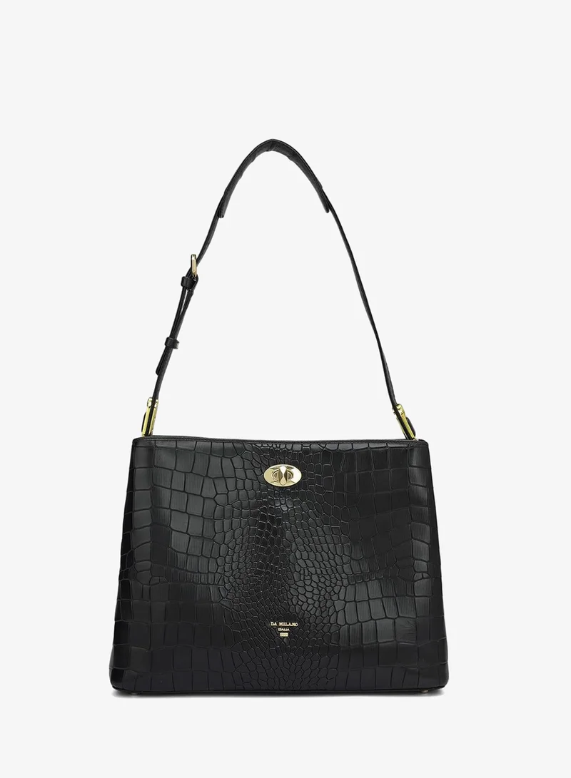 Da Milano Genuine Leather Black Tote Bag