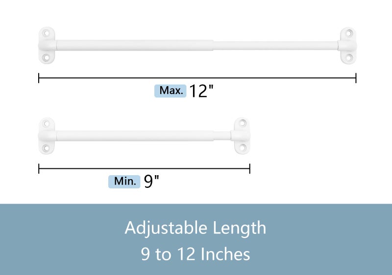 TYRON TYRON TYRON 2 Pack Screwed Sash Curtain Rod Adjustable 9-12 Inch, 3/8 In. Diameter, Mini Sidelight Window Rod (White) - Image 2
