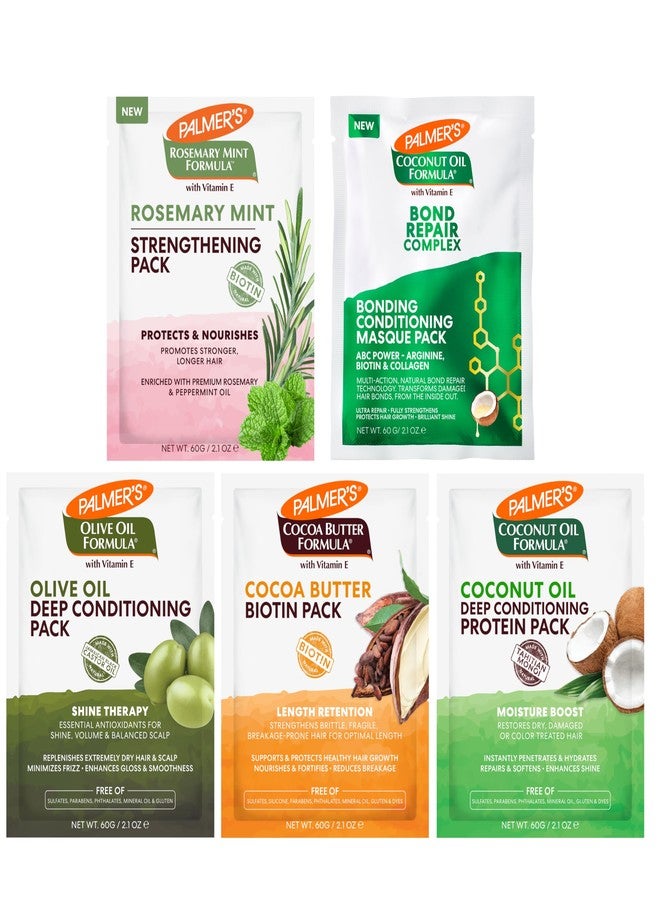 Palmer's Hair Care Packettes Variety Pack (Pack of 5), Length Retention Biotin, Shine Therapy Deep Conditioner, Amino Bonding Complex Conditioning Masque, Moisture Boost Protein & Strengthening Pack