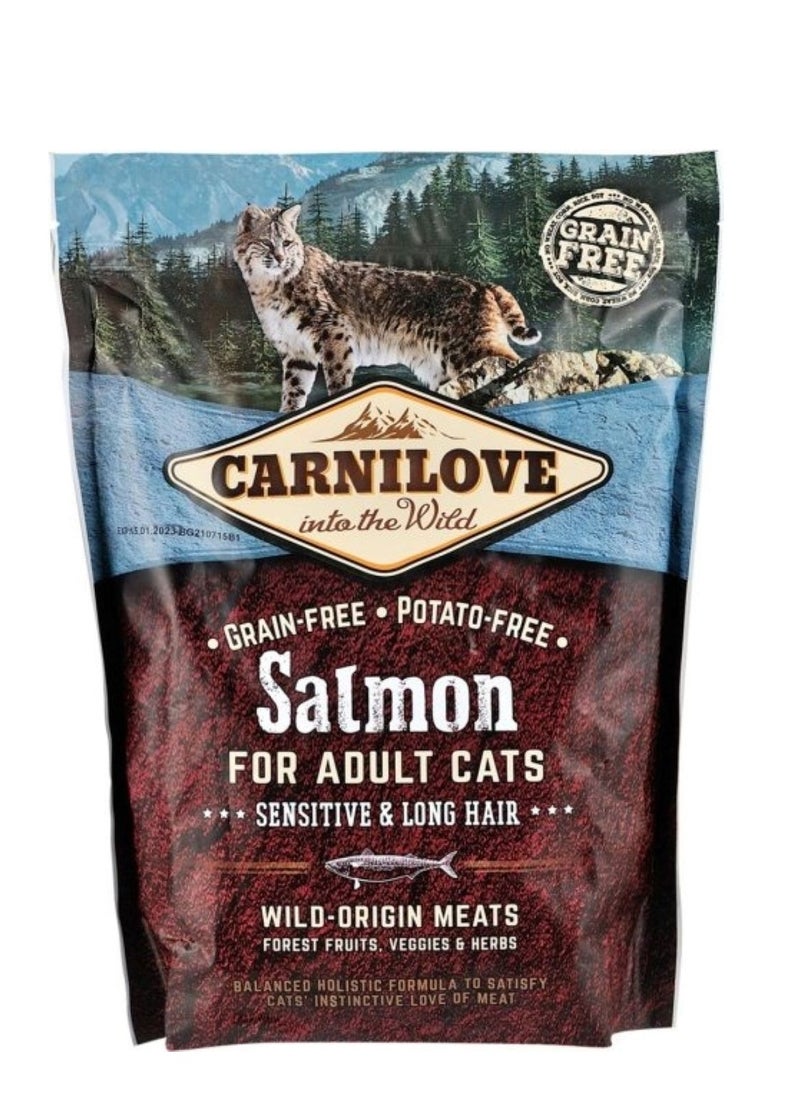 CARNILOVE - Cat Adult Dry Food With Salmon Flavor For Sensitive And Long Hair Cats 400g Grain-Free - Image 1