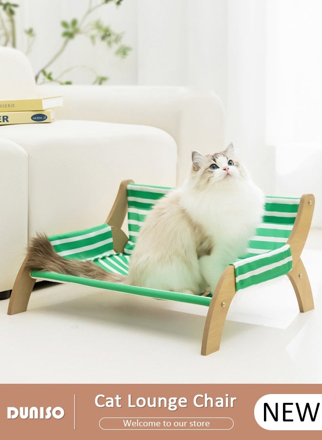 DUNISO Cat Lounge Chair Breathable Natural Solid Wood Cat Bed Comfortable Wooden Cat Chair Durable Washable Canvas Mini Beach Chair for Cats for Indoor Outdoor - Image 1
