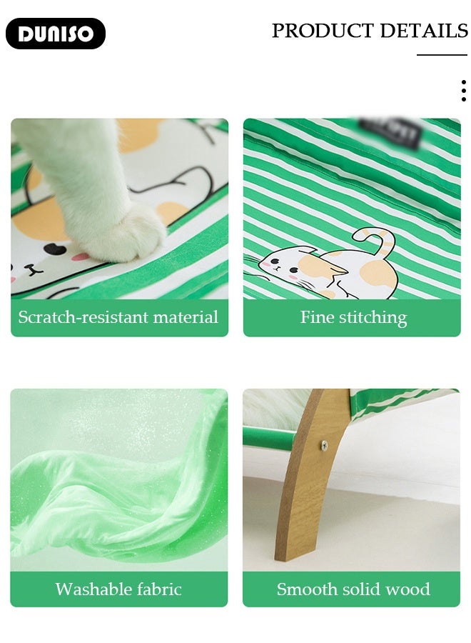 DUNISO Cat Lounge Chair Breathable Natural Solid Wood Cat Bed Comfortable Wooden Cat Chair Durable Washable Canvas Mini Beach Chair for Cats for Indoor Outdoor - Image 3