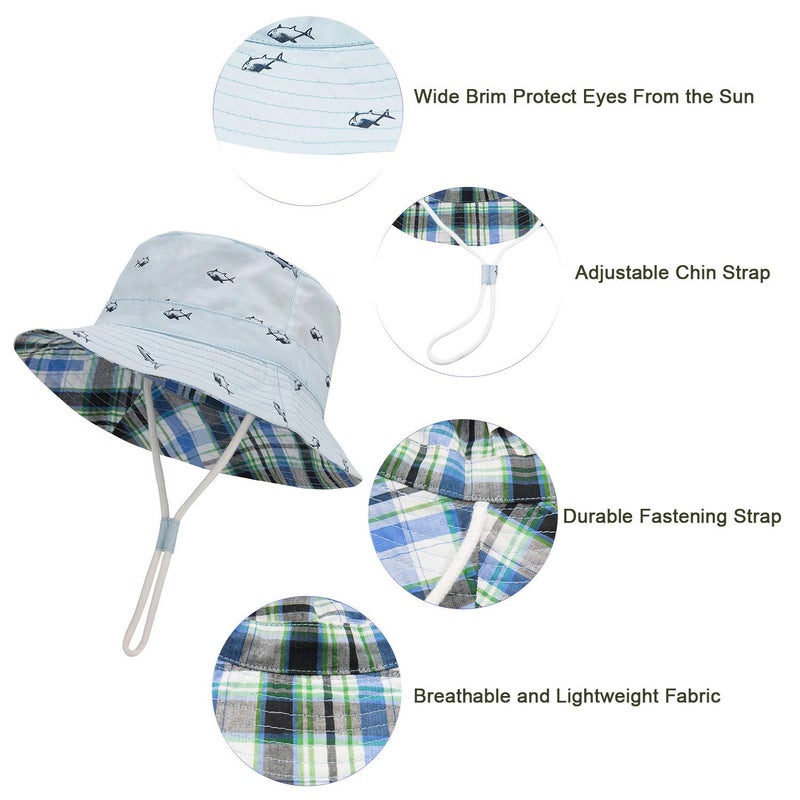 Durio Sun Hat Bucket Hats Wide Brim Summer Hat Sun Protection Beach Hat C Navy Fish 6-12 Months - Image 2