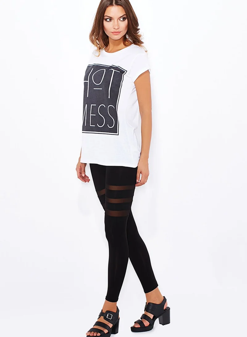 boohoo Mesh Insert Wet Look Leggings