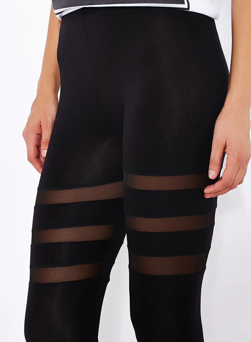 boohoo Mesh Insert Wet Look Leggings