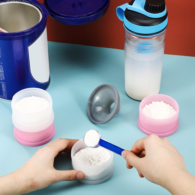 Baderke Baderke 2 Pcs Protein Powder Container with Funnels Stand  4 Stackable Leakproof Protein Powder Dispenser  Portable Keychain Powder Container for Workout  Fitness  Travel(Pink  White)  - Image 5